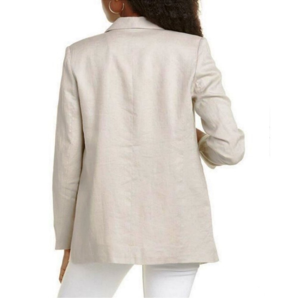 Catherine Malandrino 100% Linen Blazer Beige Open Front Fully Lined Size 14 - Picture 2 of 12